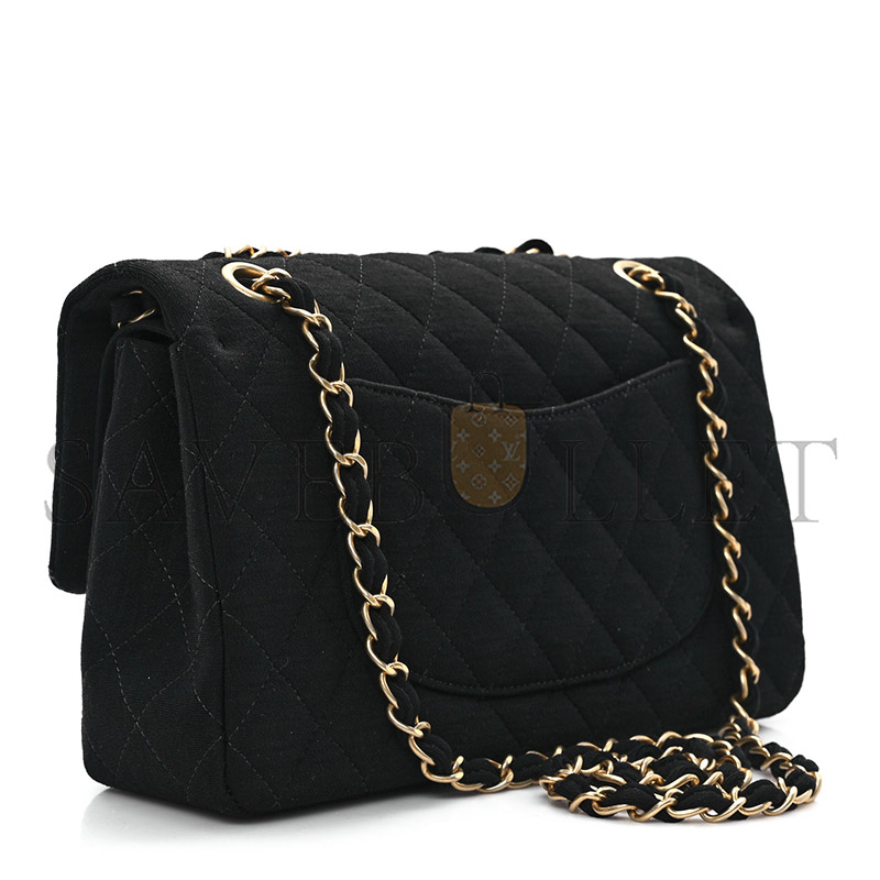 CHANEL JERSEY QUILTED MEDIUM DOUBLE FLAP BLACK  (25*17*7cm)
